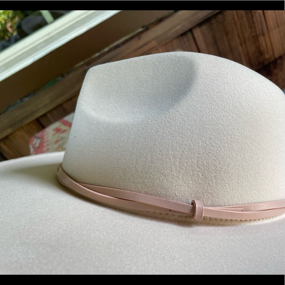 New Free People Leather Band French Vanilla Felt Hat white cowboy cowgirl wythe - Picture 3 of 6